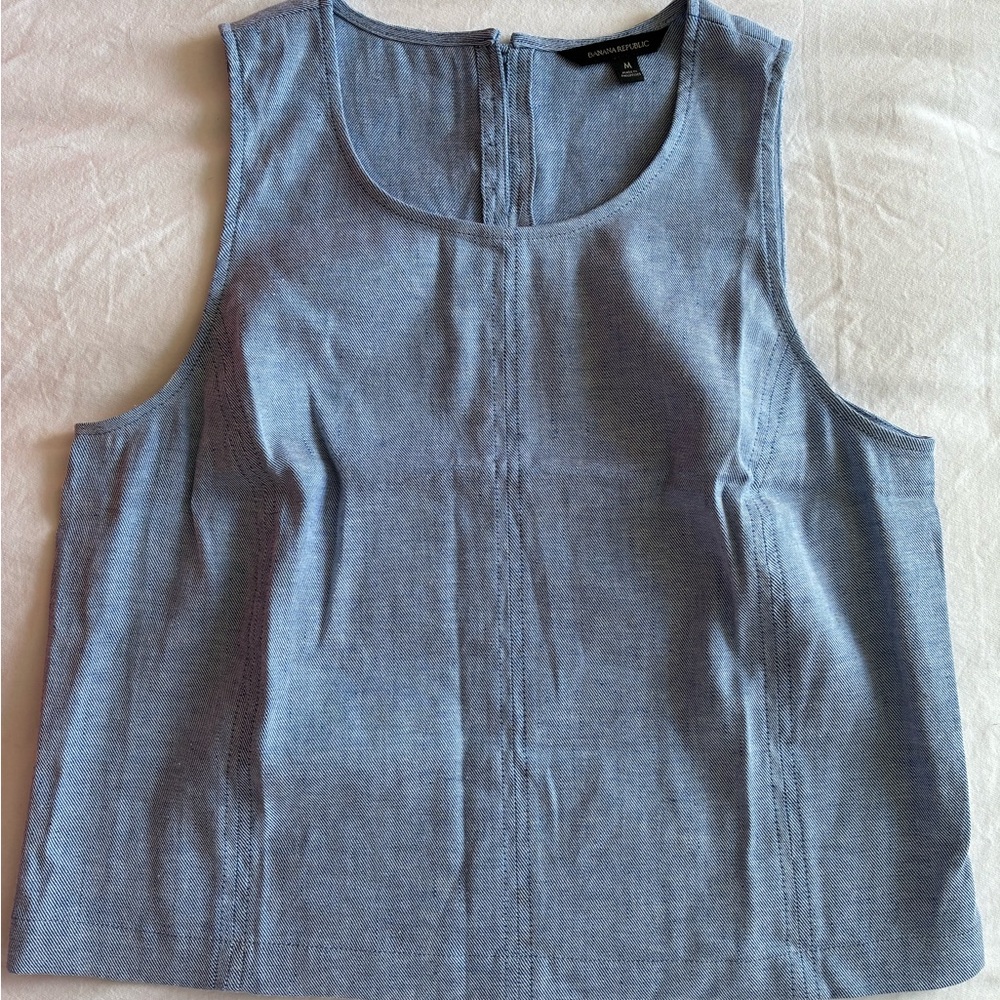 NWOT Banana Republic “Chambray Blue” Sleeveless Linen-Cotton Shell, Size M - Picture 3 of 10